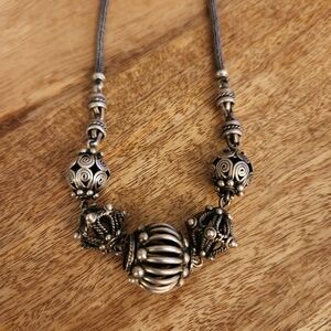 Elegant Artisan Bali Style 925 Silver Beaded Necklace.  Designer Stamp BA Suarti